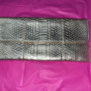 Jessica McClintock gold clutch bag faux snakeskin